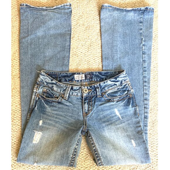 Aéropostale Hailey Skinny Flare Distressed Blue Jeans 1/2 Long Long - Picture 2 of 12